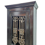 Indian Style Dark Wood and Iron Grill Tall Bar Cabinet