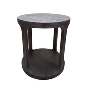 Dark Wood Round Drum Side Table
