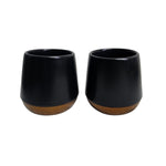 Contemporary Matte Black Ceramic Vessel with Wood-Finished Base