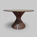 Contemporary Japandi Twisted Slat Acacia Wood Round Dining Table