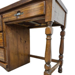 Vintage Oak Student Kneehole Writing Desk with Industrial Metal Pulls