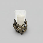 Faux Antler Bronze Metal and Glass Hurricane Candle Holder