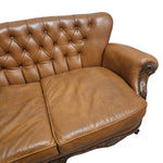 Ornate French Provincial Hand-Carved Leather Loveseat