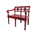 Distressed Red Reclaimed Wood Oriental Accent Bench