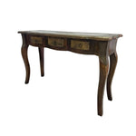 Vintage Brass-Inlay Wooden Console Table