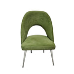 Sculptural Olive Green Velvet Cutout Dining Chairs with Chrome Legs