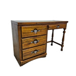 Vintage Oak Student Kneehole Writing Desk with Industrial Metal Pulls