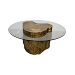 Modern Organic Brass Tree Stump Glass Coffee Table