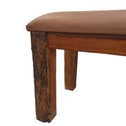 Rustic Leather-Top Rail Wood Bench