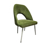 Sculptural Olive Green Velvet Cutout Dining Chairs with Chrome Legs