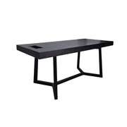 Modern Black Wood Desk with Geometric Base and Two Drawers
