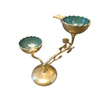 Whimsical Botanical Brass and Sage Green Two Arm Candelabra