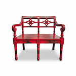 Distressed Red Reclaimed Wood Oriental Accent Bench