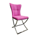 Contemporary Magenta Velvet and Chrome Base Dining Chair