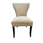 Sophisticated Beige Fabric Studded Backrest Wooden Dining Accent Chair