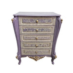 Provencal Style Lavender and Gold Carved Floral Chest of Drawers