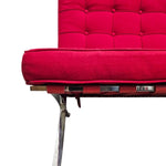 Mid-Century Red Fabric Barcelona Style Chair and Ottoman