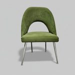 Sculptural Olive Green Velvet Cutout Dining Chairs with Chrome Legs