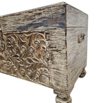 Hand-Carved Vintage Wooden Trunk with Distressed Finish