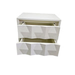 West Elm Mid-Century Style White Sculptural Geometric 2 Drawer Bedside Table