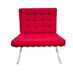 Mid-Century Red Fabric Barcelona Style Chair and Ottoman