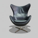 Arne Jacobsen Style Black Leather Egg Swivel Lounge Chair