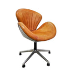 Aviator Mid-Century Tan Leather Swivel Desk Chair