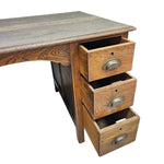 Classic Solid Oak Double Pedestal Six Drawer Writing Desk