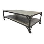Industrial Two-Tier Reclaimed Wood Coffee Table on Castors