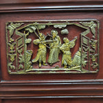 Antique Red Lacquer Chinese Sideboard with Gilded Relief