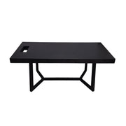 Modern Black Wood Desk with Geometric Base and Two Drawers