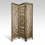 Hand-Carved Boho Wooden 3-Panel Room Divider