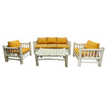 Coastal White Washed Solid Wood Outdoor Lounge Set with Ochre Cushions