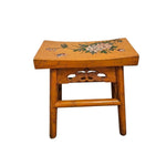 Hand-Painted Floral Oriental Stool with Curved Seat