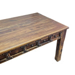 Medieval Style Teakwood Dining Table and Six Panel Back Chairs Set