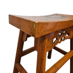 Hand-Painted Floral Oriental Stool with Curved Seat