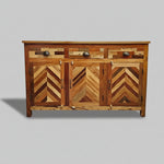 Artisanal Mixed Timber Chevron Parquet Solid Wood Sideboard