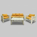 Coastal White Washed Solid Wood Outdoor Lounge Set with Ochre Cushions