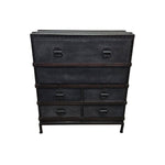 Pottery Barn Industrial Ludlow Black Leather Steamer Trunk Secretary Desk