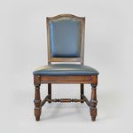 Stately Studded Black Leather and Carved Wood Accent Dining Chair