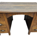 Classic Solid Oak Double Pedestal Six Drawer Writing Desk