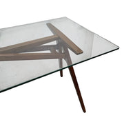 West Elm Mid-Century Glass Top Desk with Wooden Base