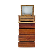 Minimalist Natural Timber Five Drawer Chest with Hidden Vanity Mirror
