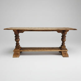 Rustic Solid Wood Trestle Console Table with Turned Legs