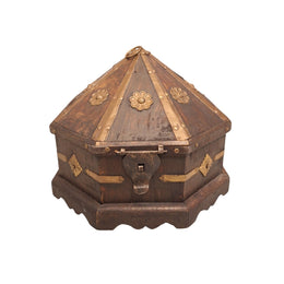 Heritage Octagonal Teak and Brass Decorative Dowry Box