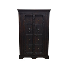 Ornate Dark Wood Cabinet with Metal Accents