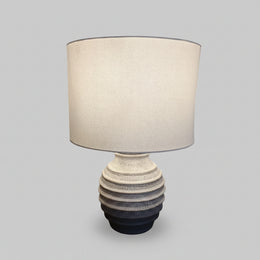 2XL Retro Style Ribbed Two Tone Ceramic Table Lamp with Drum Shade