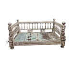 Charaka Style Distressed Wood and Glass Top Coffee Table