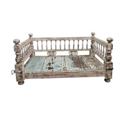 Charaka Style Distressed Wood and Glass Top Coffee Table