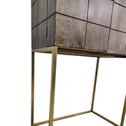 Marina Home Industrial Style Reclaimed Wood and Brass Bar Cabinet